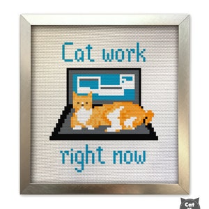 Cat Cross Stitch Pattern - Cat  Laptop Computer Can't Work Right Now