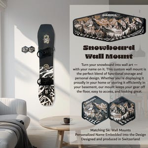 Personalized Vertical Snowboard Wall Mount | Custom Gear Rack | Modern Ski Equipment Organizer | Custom Gift for Snowboarder