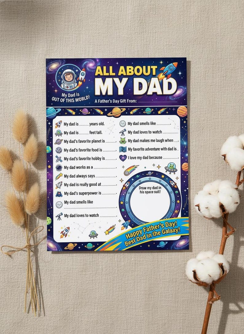 All About My Dad Printable | Space Fill-in-the-blank Gift (instant ...