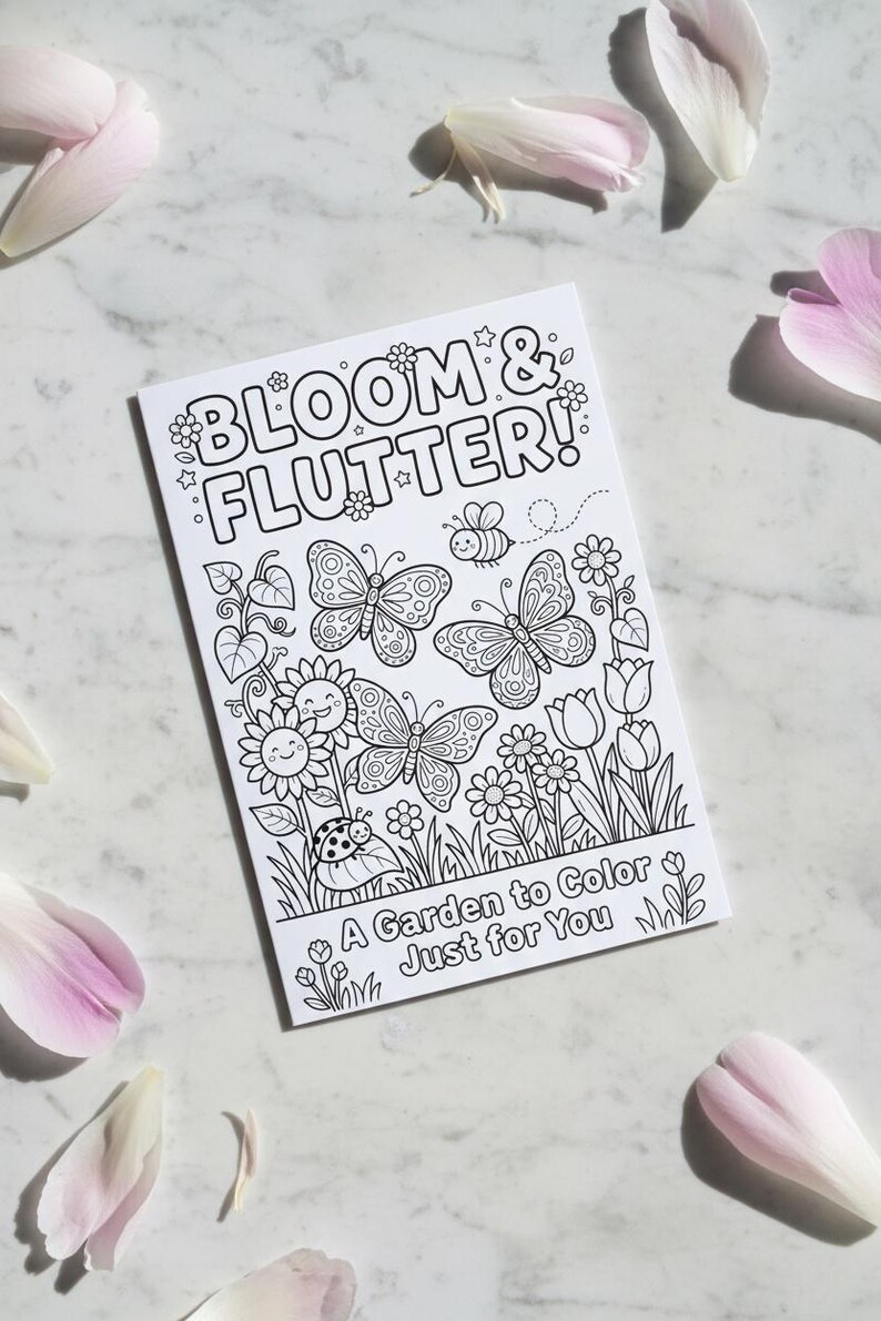 Butterfly Garden Coloring DIY Printable Card | Kids Flowers Plants Card ...