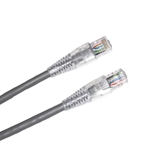 May include: A grey ethernet cable with clear RJ-45 connectors on each end.