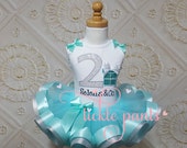 Baby girls 1st birthday outfit - And Co - Matches that little blue box -Includes embroidered top and ruffled tutu - Aqua blue silver sparkle