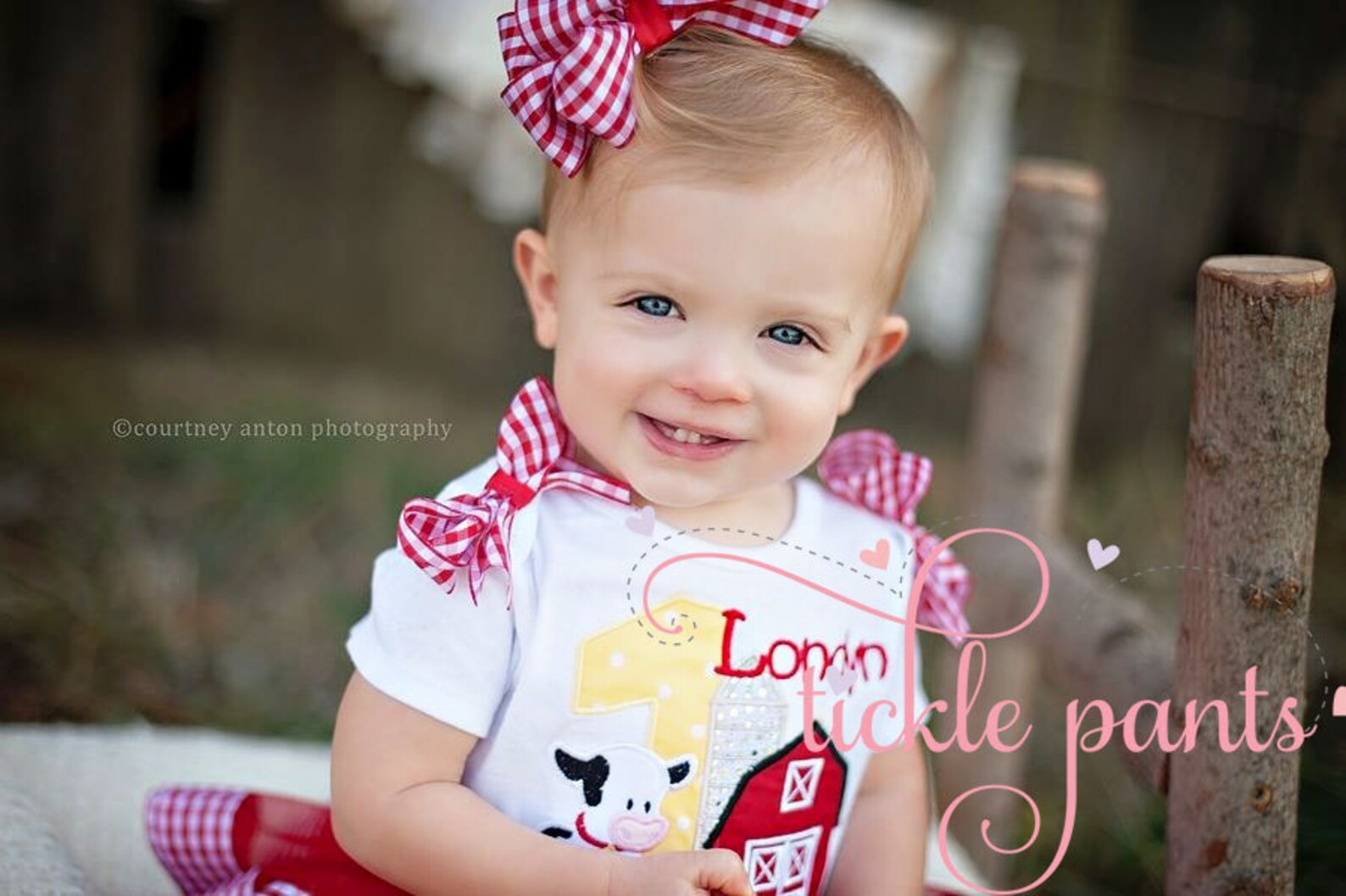 Farm Birthday Outfit Cow Pig Horse Red Pink Lace Trim Etsy