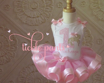 Carousel Tutu Outfit- Pink and Gold - Baby girls 1st birthday - Includes embroidered top and ruffled tutu - Can be customized