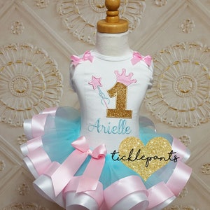 For all sizes - Girls Make a Wish birthday outfit - Aqua teal pink gold sparkle - Includes top and ruffled tutu - Can be customized