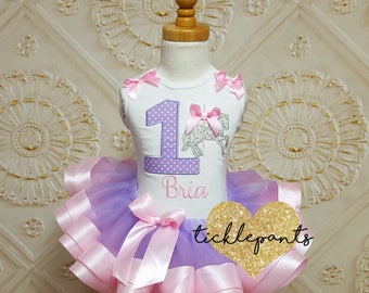 For all ages - Carousel Tutu Outfit - Lavendar lilac pink silver - Perfect for 1st birthday - Includes top and tutu - Can be customized