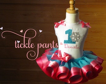 Winter ONEderland Birthday Tutu Outfit- Turquoise and Pinks - Includes top, ribbon tutu- Can be made to match your party