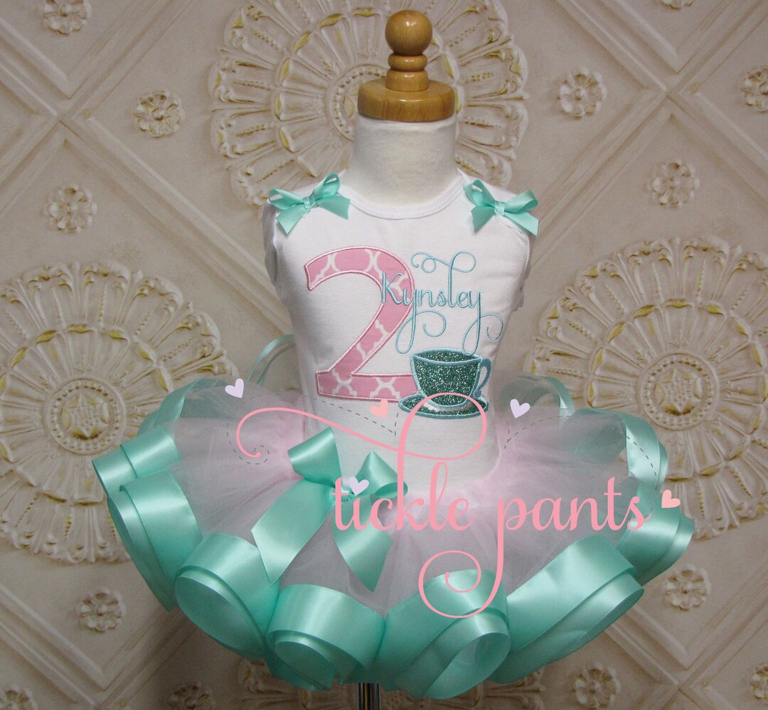 Sweet Teacup Teapot Birthday Outfit Pink and Aqua Glitter Etsy