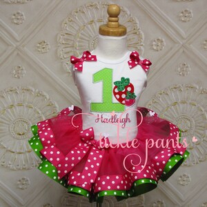 Strawberry Patch Birthday Outfit - Includes embroidered top and ruffled tutu  Colors can be changed to fit your party - Watermelon available
