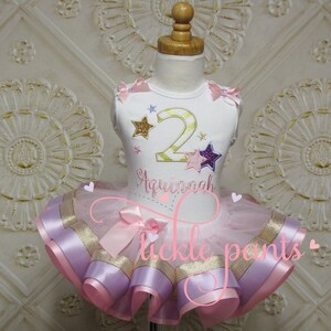 Twinkle Twinkle Little Star Birthday Outfit Pink lavender purple gold Includes embroidered top and tutu Can be made to match your party image 1