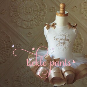 Baptism Christening Tutu Set White sparkle and champagne gold Includes embroidered cross top and ruffled tutu Can be customized image 1