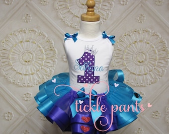 Alice in Wonderland Birthday Tutu Outfit- Sparkle hearts/spades - Purple and turquoise -Includes top and ribbon tutu - Can be customized