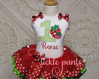 Strawberry Patch Birthday Outfit - Red green - Includes embroidered top and tutu - Colors can be changed to fit your party - Watermelon