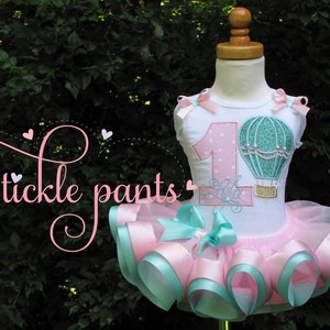 For all ages - Whimsical Hot Air Balloon Birthday Tutu Outfit- Pink and aqua- Includes top, tutu - Can be made to match your party colors