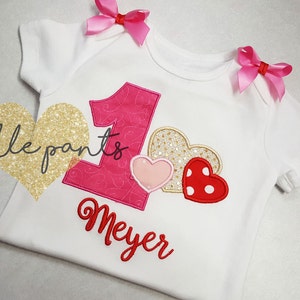 Baby girl's 1st birthday shirt Sweet hearts Valentine's shirt Pink red gold Colors can be changed Made for all ages and sizes image 1