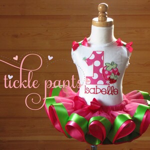 Strawberry Patch Birthday Tutu Outfit- Hot pink, red and green- Includes top, tutu - Can be customized- Also in watermelon