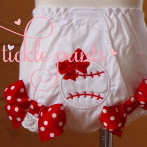 Baseball Bloomers- Diaper Cover- Sparkling red and white- Can be made to match your favorite team