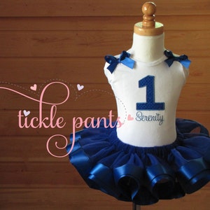 Simple and Sweet Number and Name Birthday Outfit- Royal Blue- Includes embroidered top and ruffled tutu-  Available in TONS of colors