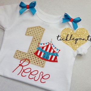 For all ages and sizes - Girl&#39;s circus birthday outfit - Ringmaster - Big Top - Carnival - Red teal and gold sparkle - Can be customized