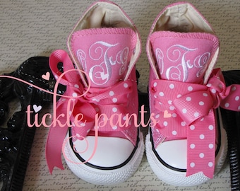 Monogrammed Baby CONVERSE Sneakers with ribbon laces- Made to match all Tickle Pants Birthday Collections- Infant to big girl