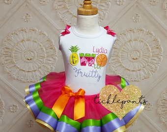 Two-tti Fruity Birthday tutu outfit - 2nd birthday - Hot pink purple green orange - Includes top and ruffled tutu - Can be customized