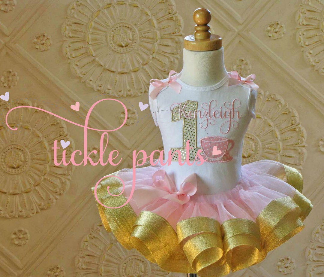 Teacup Teapot Tea Partybirthday Outfit Pink and Sparkling Gold Includes