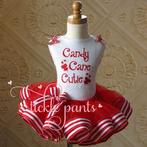 Candy Cane Cutie Christmas Tutu Outfit - Holiday outfit - Also made with peppermint for Santa - Includes top and ruffled tutu- Super sweet!