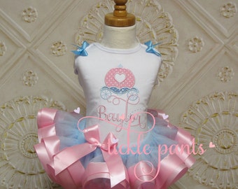 Cinderella Coach Birthday TutuOutfit - Pink and baby blue - Includes embroidered top and ruffled tutu - Perfect for birthdays and Disney!