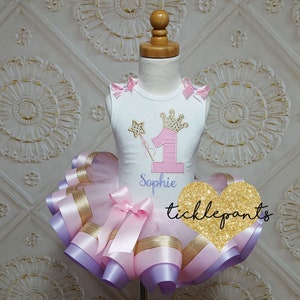 For all sizes - Girls Make a Wish birthday outfit - Pink purple gold sparkle - Includes top and ruffled tutu - Can be customized