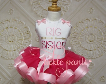 Big sister tutu outfit - Pink hot pink and gold - Baby shower outfit - Includes embroidered top and ruffled tutu - Many colors available