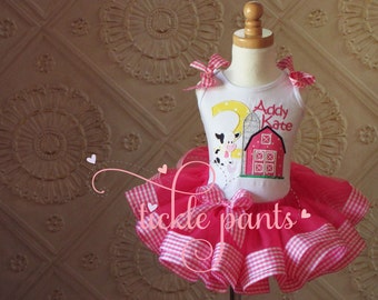 Farm Birthday Tutu Outfit - Pig cow horse - PINK - Includes top and ribbon tutu - More animals available - Can be customized