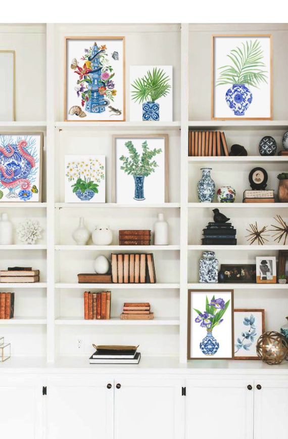 Chinoiserie Prints: DIGITAL FILE Chinoiserie Art, Blue White