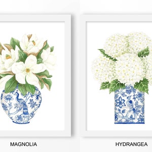 Blue and White China DIGITAL FILE - Magnolia, Hydrangea print, chinoiserie prints, gallery wall art, gallery art, trendy wall art, trending