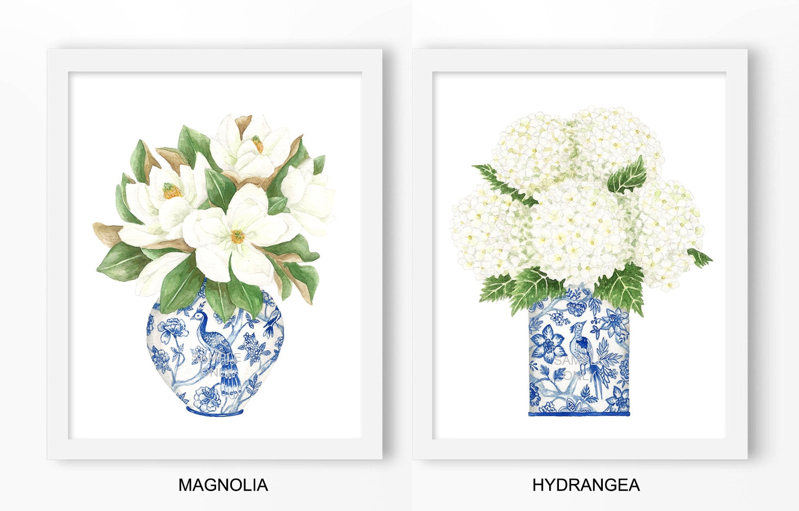 Blue and White China DIGITAL FILE - Magnolia, Hydrangea print, chinoiserie prints, gallery wall art, gallery art, trendy wall art, trending