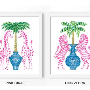 Chinoiserie prints: DIGITAL FILE chinoiserie art, blue white china, ginger jar print, gallery wall art, gallery prints, giraffe, zebra