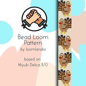 Puede incluir: Patrón de telar de cuentas para un brazalete con una serie de pavos coloridos. El patrón se basa en cuentas Miyuki Delica 11/0. El patrón está diseñado por loomlandia.