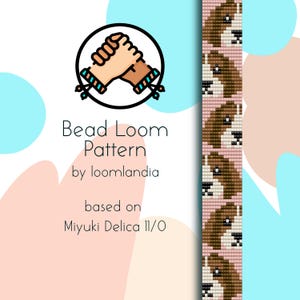 Op de afbeelding: Bead loom patroon voor een armband met een bruin en wit hondenontwerp. Het patroon is gebaseerd op Miyuki Delica 11/0 kralen.
