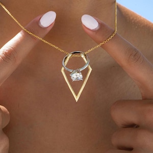 Geometric Wedding Ring Holder Necklace, Sterling Silver Ring Keeper Necklace, Custom Gold Ring Keeper Pendant for Nurses Doctors gift