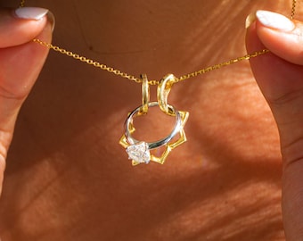 Dainty Ring Holder Pendant Necklace, 14k Gold Ring Keeper Pendant, Silver Wedding Necklace Ring Holder