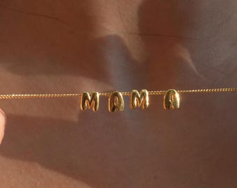 14k Gold Mama 3d Bubble Letters Necklace,Custom Bubble Initial Necklace, Dainty Name Plate Personalized Necklace Gift,Bubble Name Necklace