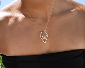 14K Solid Gold Ring Holder Necklace Geometric, Wedding Ring Keeper Necklace, Custom Engagement Custom Ring Keeper Pendant for Nurse Doctors