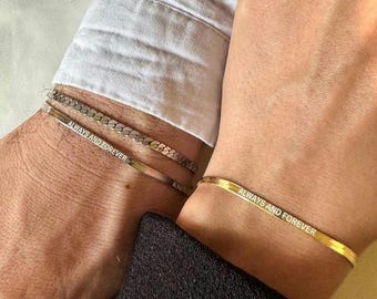 Engraved Coordinates Bracelet, Gold Chains for Couples, Custom Couples Bracelets, Couples Bracelet set, Friendship Matching Unisex Bracelets