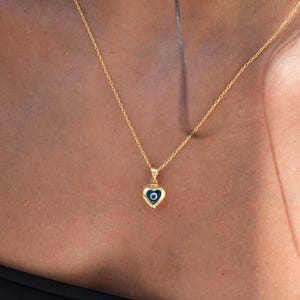 Gold Evil Eye Necklace, Evil Eye Jewelry, Protection Grandma Necklace, Clear Blue Eye  Necklace, Mini Puffy Heart Mystical Nazar Necklace,