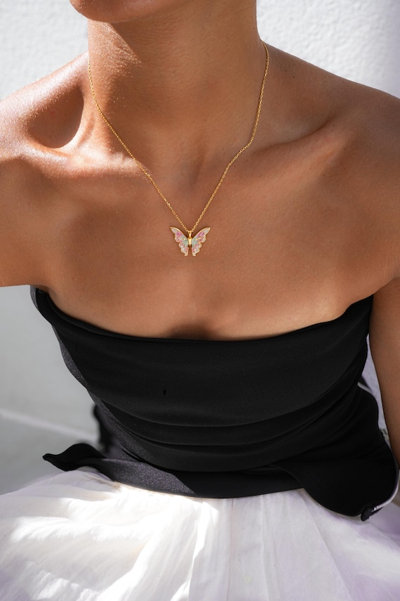 14K Enamel Kids Necklace, Best Friend Necklaces, Butterfly Collection, Princess Colorful Mariposa Butterfly Choker Wings Tangled Necklace