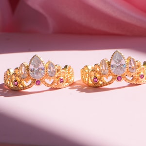Tangled Ring Fairy Princess, Pinky Ring, Princess Crown Ring,14K Gold Crown Ring, Cosplay Jewelry, Diamond Castle Ring, Tangled Geek Jewelry