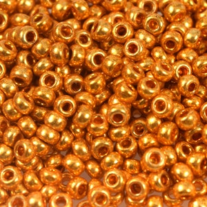 Czech Glass Seed Beads Size 8/0 (3.1 mm)/ &quot; Metallic Gold &quot;  38 Grams Loose