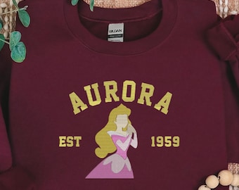 Princess Aurora Est 1959 Embroidered Sweatshirt, Disneyland Girl Trip, Embroidery Princess Aurora Shirt, Disney Princess Hoodie
