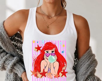 Princess Ariel Stripes Tank Top, Ariel Women Racerback, Little Mermaid Women Tank Top, Princess Ariel Shirt, Ariel Fan Gift