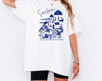 Santorini Greek Island Shirt, Greece Shirt, Summer Travel Shirt, Greece Vacation Greek T-Shirt, Mykonos Mediterranean Shirt, Gift For Her