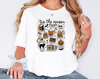 Vintage Halloween Shirt, Tis' the Season, Retro Halloween Aesthetic, Women's Halloween Shirt, Pumpkin Witch Graphic Tee
